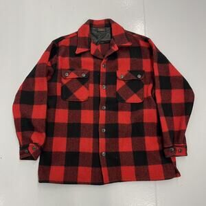 Vintage 40s 50s Brent Red/Black Plaid Wool Coat